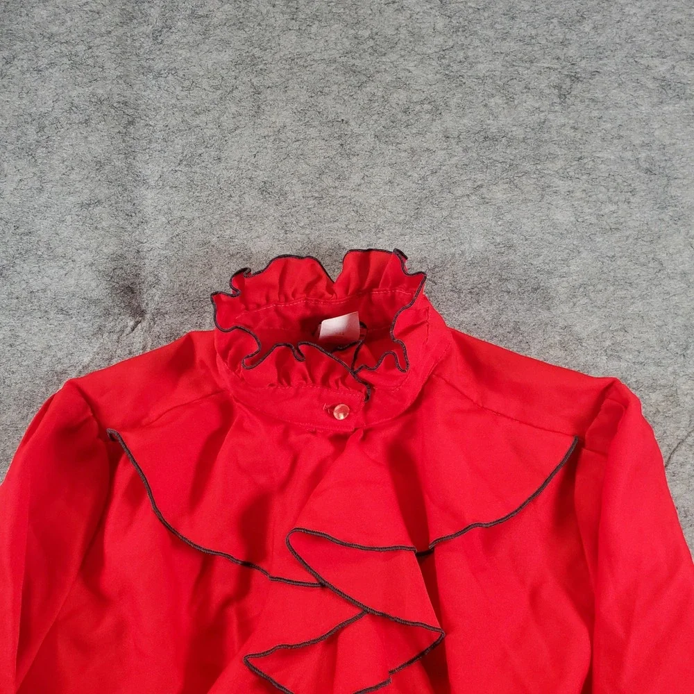 Rio Ruffle Blouse Womens Large Red Vintage Victorian Jabot Long Sleeve Gothic